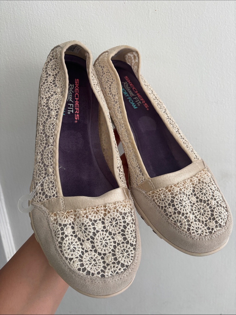 Skechers Women's Cream Crochet Slip-On Flats